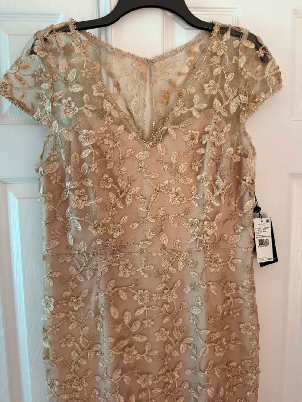 Adrianna Papell Embroidered Beaded Gold/Taupe Gown Size 12